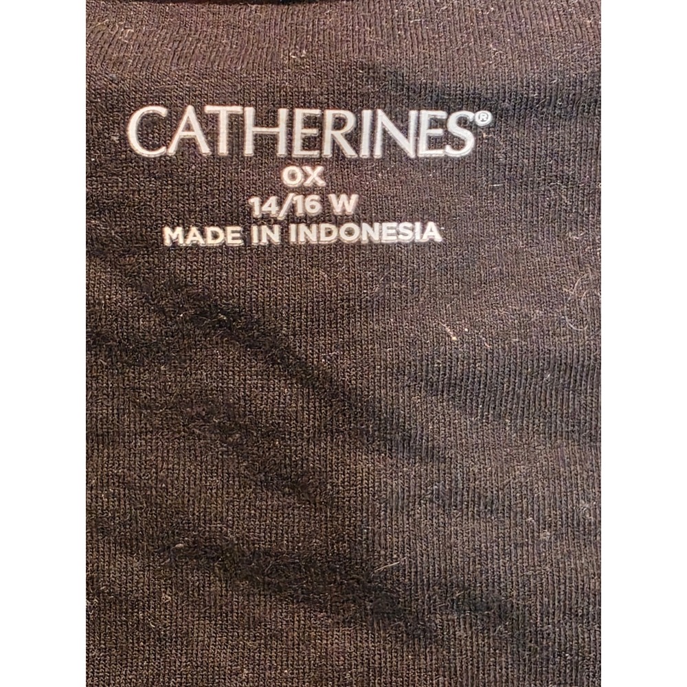 Catherines Tropical Floral Hibiscus Scoop Neck Top Black Pink 0X 14/16W - Picture 2 of 9